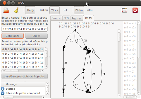 IPEG screen shot showing an infeasible path automaton